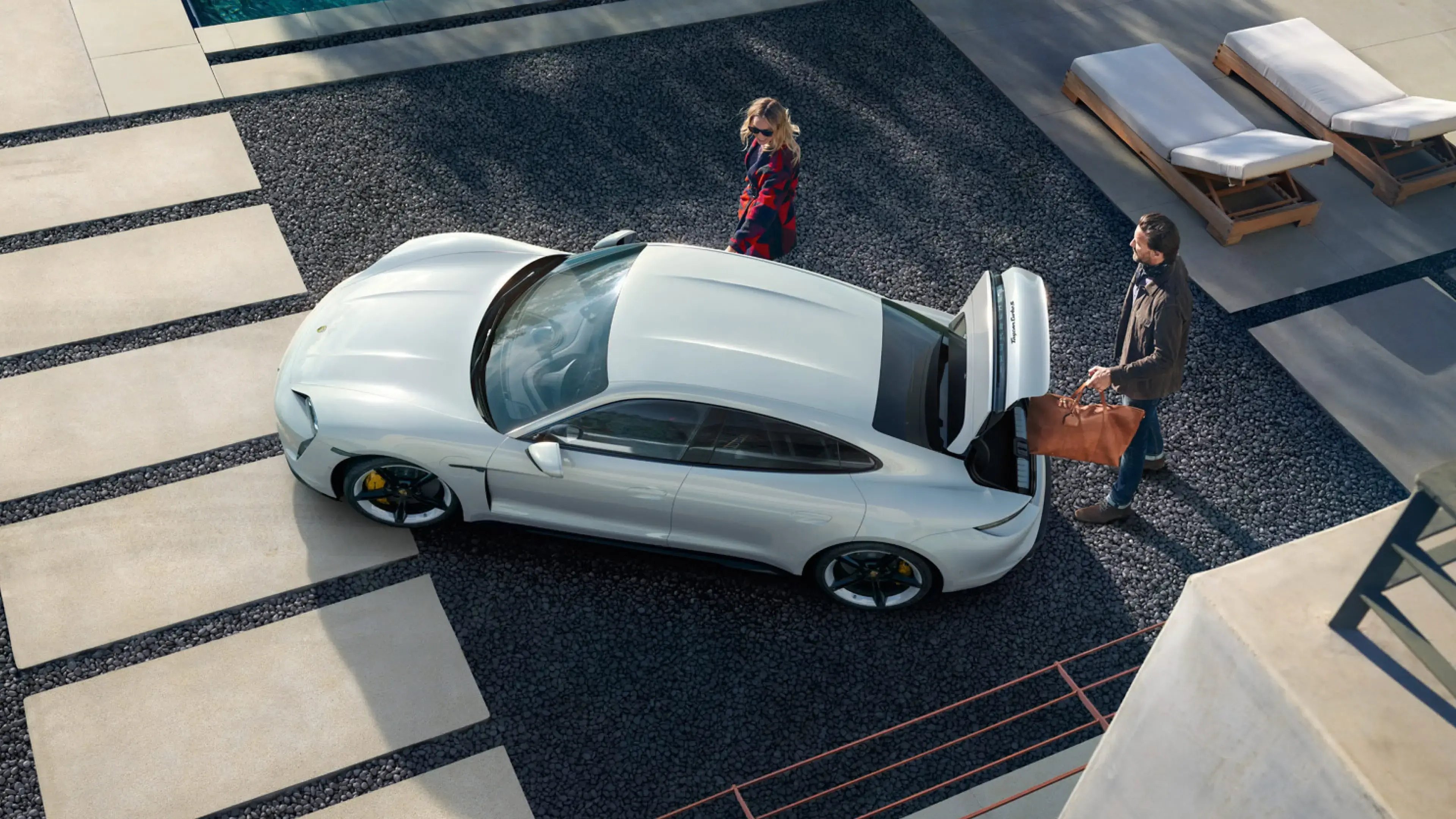 Porsche Taycan seen from above